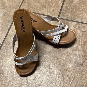 White Size 7 Cork Heeled Wedge Sandals